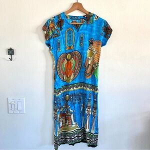 Vibrant Blue Egyptian Print Dress